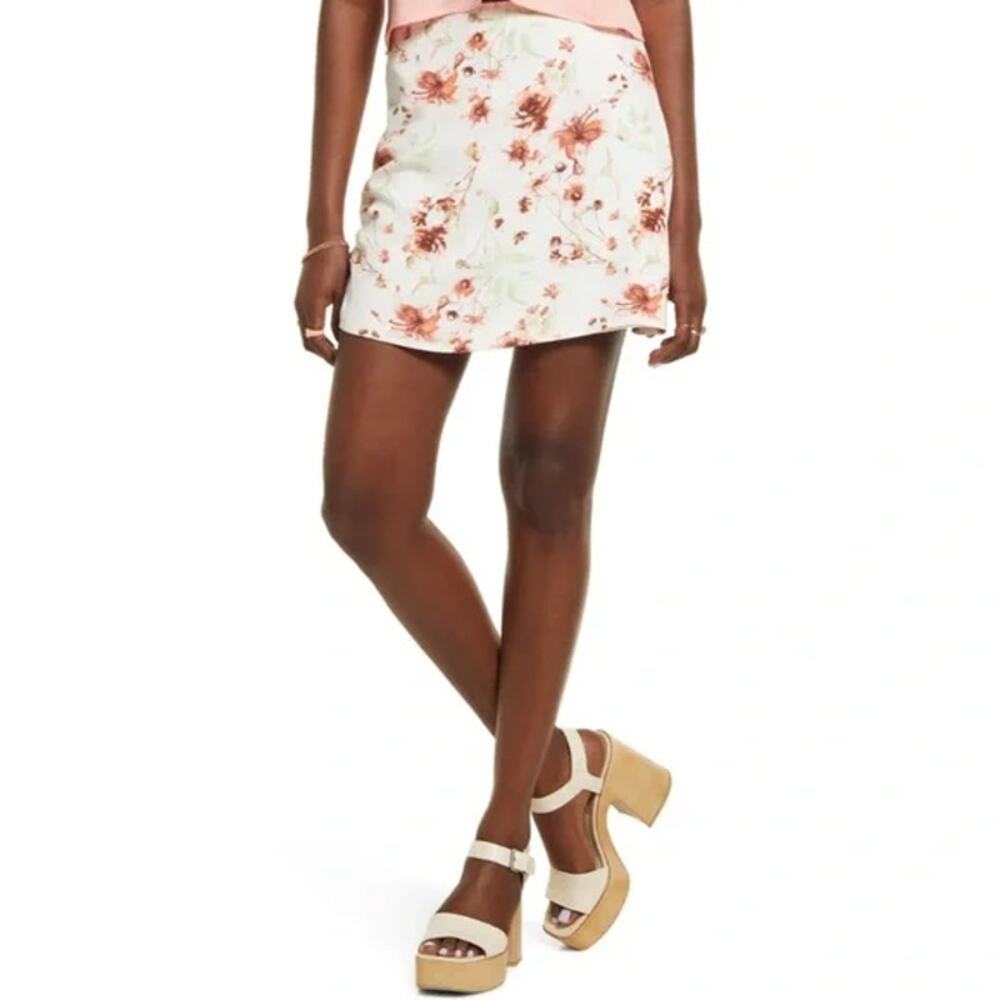 BP Womens A-Line Miniskirt Large Ivory White Red Floral Nordstrom NWOT